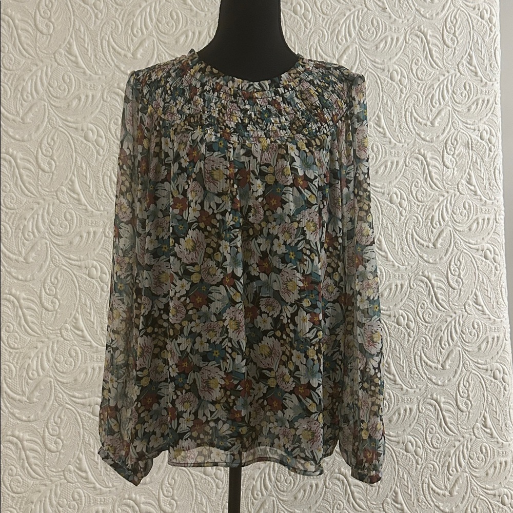 LOFT Multicolor Striped Floral Top